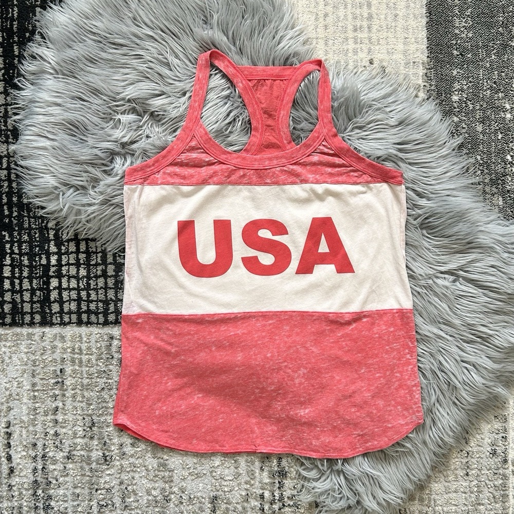 CHASER Women's Vintage USA Patriotic Burnout Tank 4th of July Stripe SZ Med $64